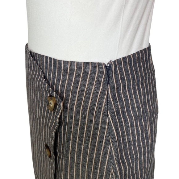 Chic Blue Denim Striped Asymmetric Pencil Skirt with Buttons - Picture 14 of 16